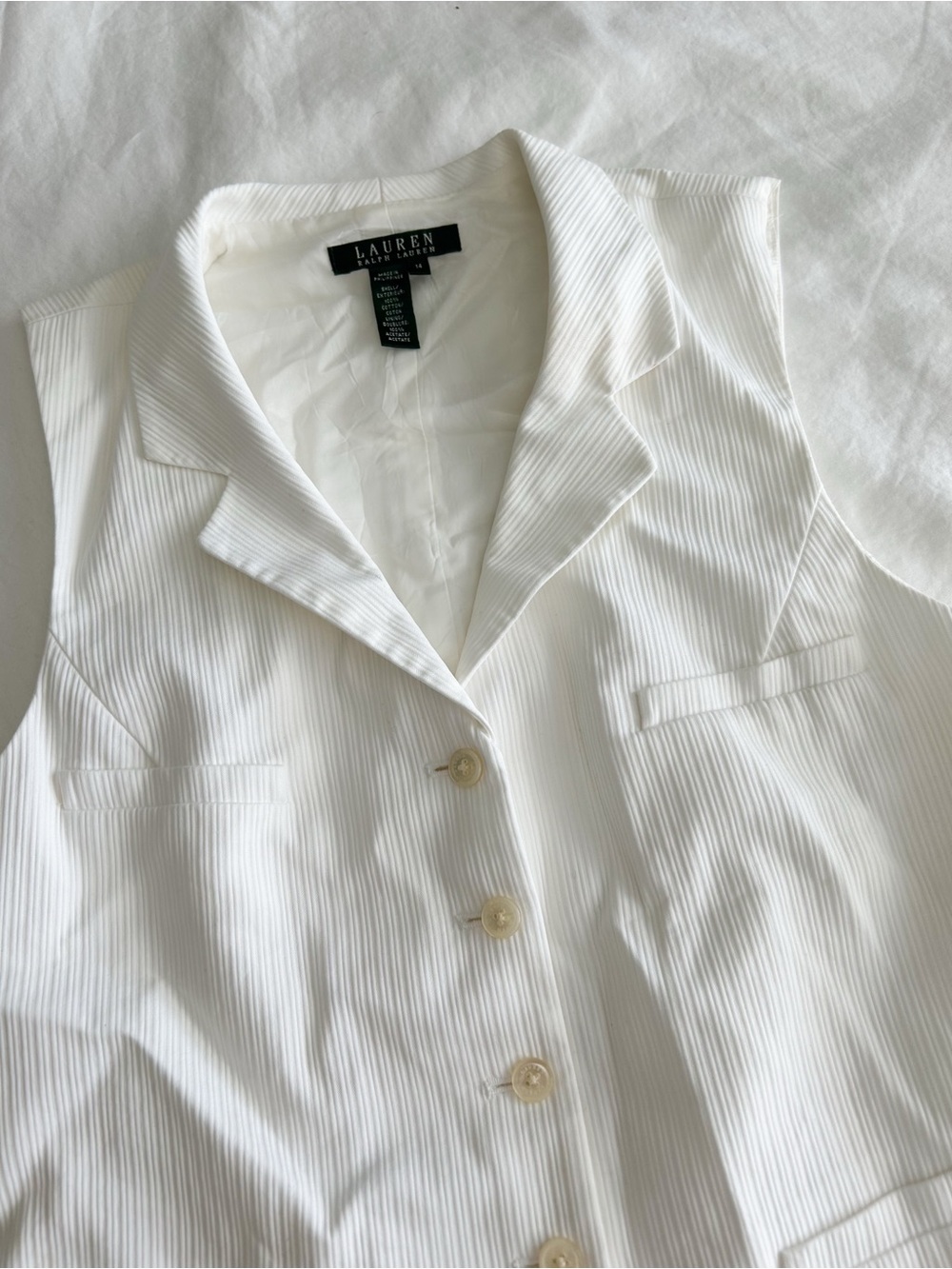 Lauren Ralph Lauren White Pinstripe Sleeveless Blazer Vest